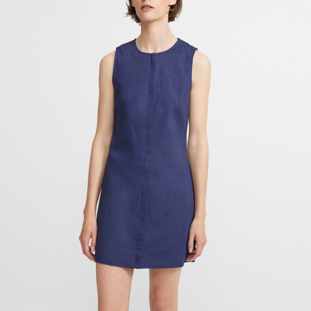 Theory Easy Shift Crew Linen Dress (White, Size 2)